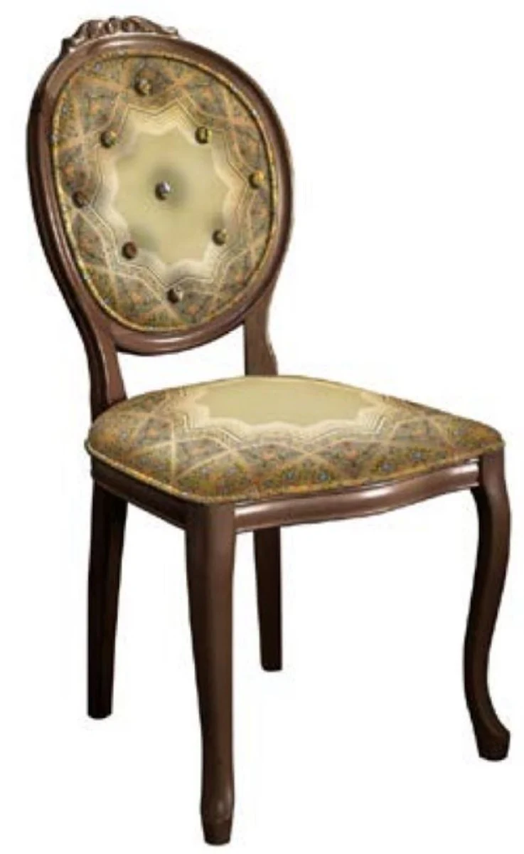 Barock Esszimmerstuhl Mehrfarbig / Braun - Massivholz Antik Stil Stuhl - Esszimmer Möbel im Barockstil