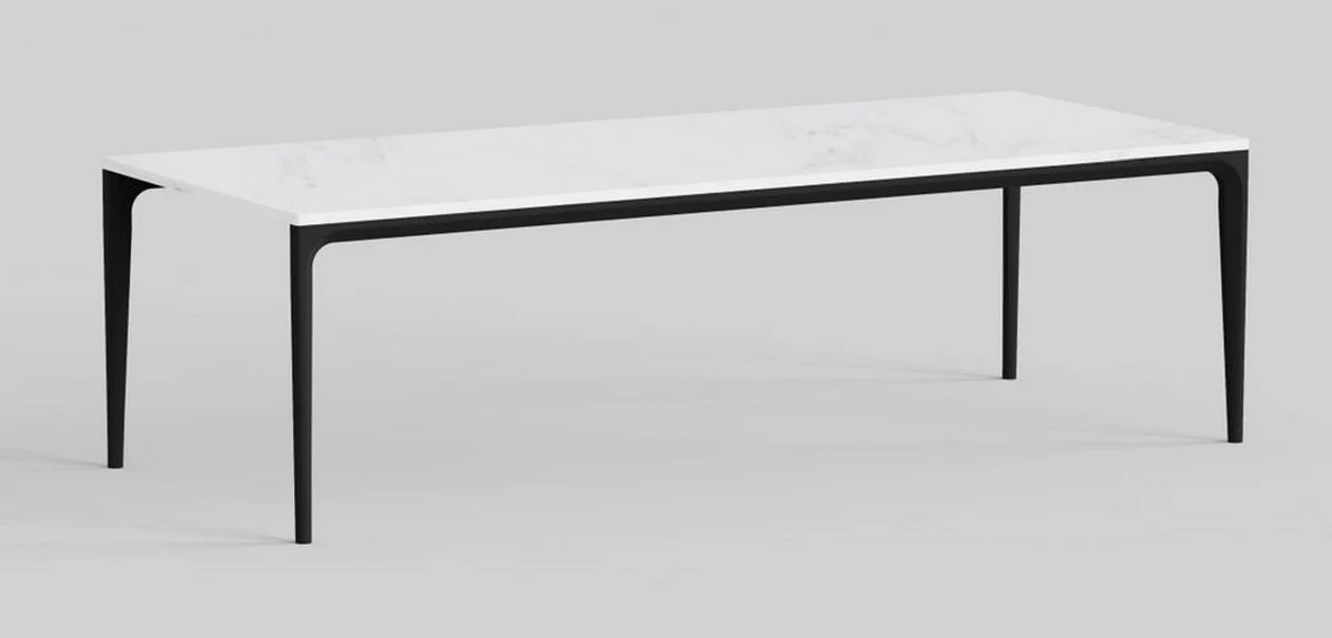 Luxury dining table with artificial marble table top white / matt black 240 cm