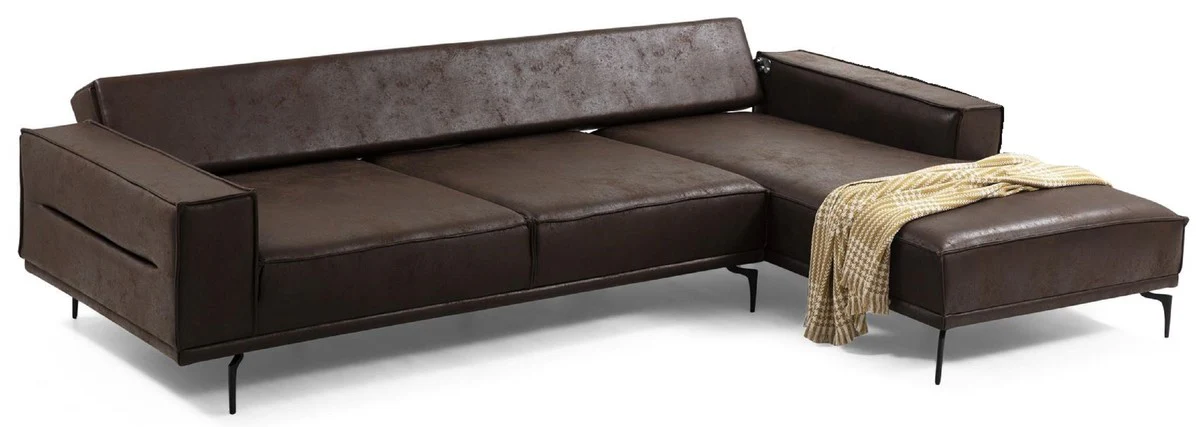 Luxury corner sofa brown / black 305 x 185 cm - Modern living room sofa with nubuck faux leather - Luxury sofa bed - Luxury living room furniture