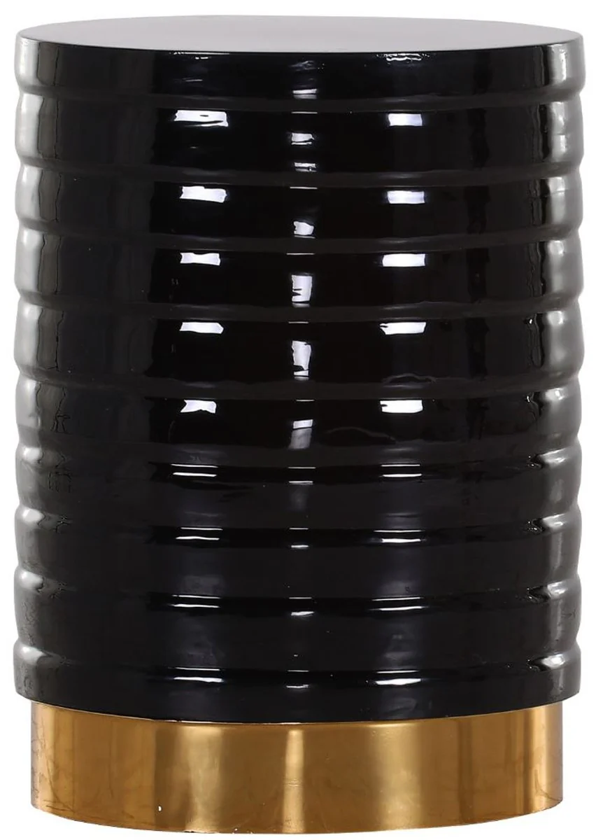Luxury side table black / gold Ø 40 x H. 53 cm - Round enamelled and galvanized metal table - Living room furniture