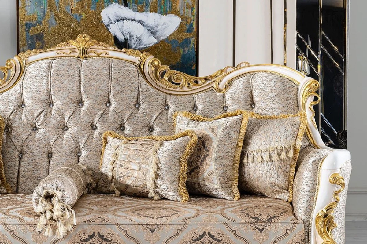 Luxury baroque sofa silver / beige / black / white / gold - magnificent living room sofa with glittering stones - baroque style living room furniture - luxury furniture in baroque style - baroque furnishings