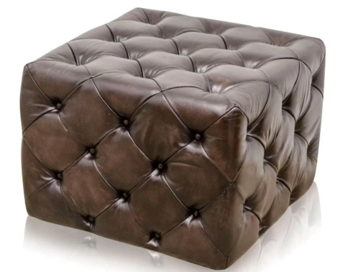 Luxury genuine leather footstool gunmetal 64 x 64 x H. 46 cm - Chesterfield Furniture