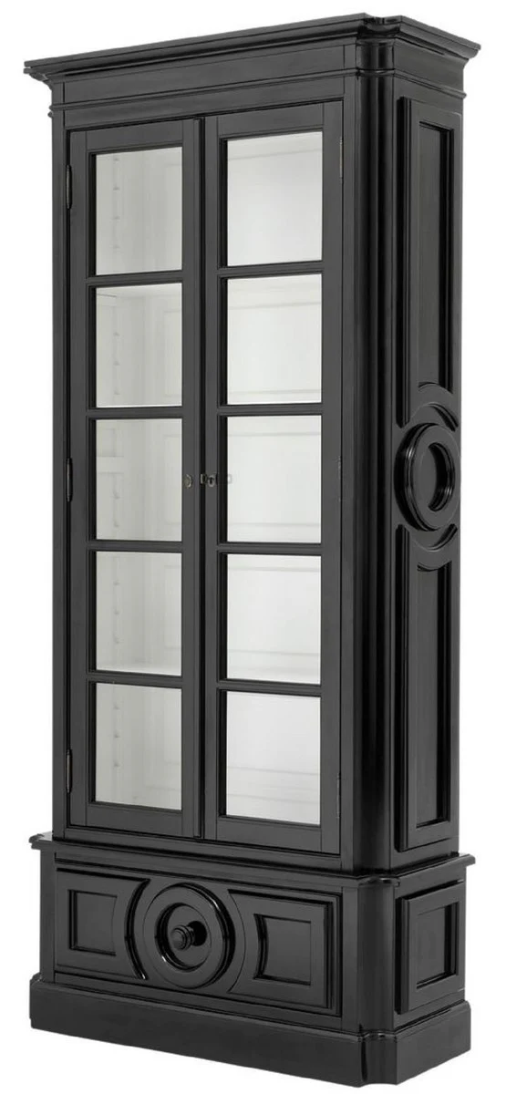 Luxury display cabinet black / white 113 x 46 x H. 240 cm - solid wood display cabinet - living room cabinet with 2 glass doors and drawer - luxury quality