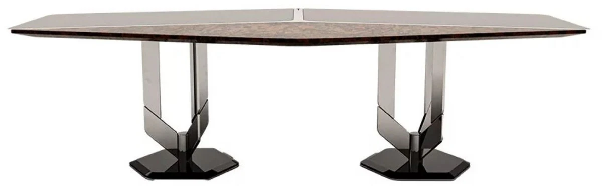Luxury designer dining table black / brown / silver 250 x 116 x H. 78 cm - luxury furniture - designer furniture - dining room furniture - hotel furniture - luxury quality