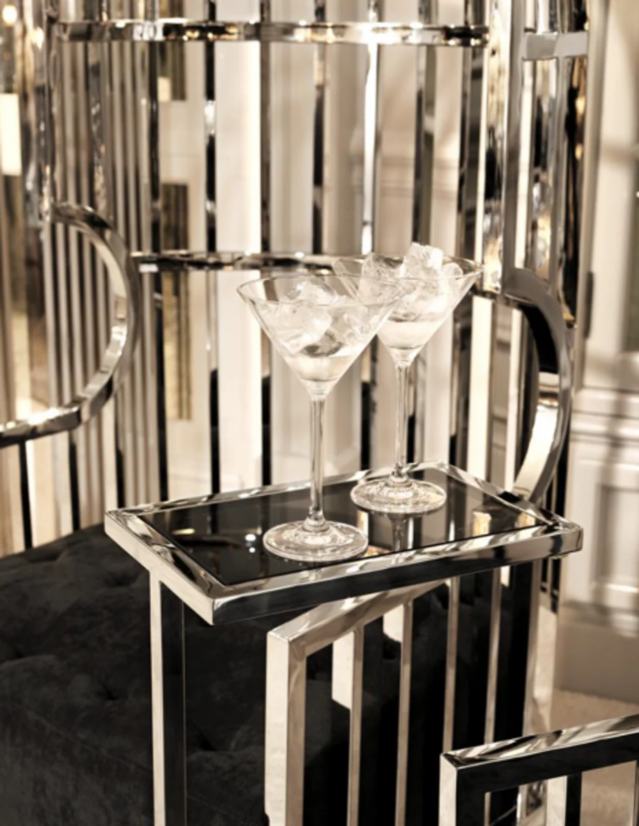 Luxury Art Deco designer side table with smoked glass and granite top 31 x 20 x H. 72 cm - Hotel Furniture