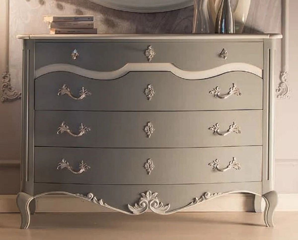 Luxury Baroque chest of drawers gray / white - Handmade solid wood chest of drawers with 4 drawers - Baroque style bedroom furniture - Baroque furniture - Luxury quality - Made in Italy