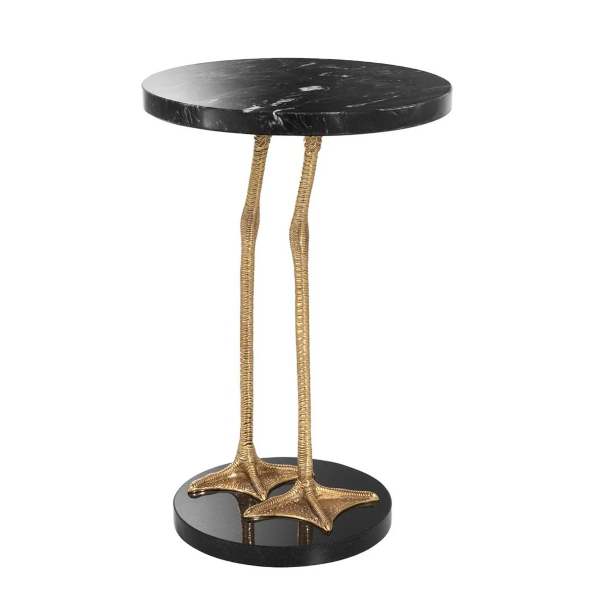 Luxury living room side table in gold brass with black marble top 41 x H. 62 cm - Limited Edition