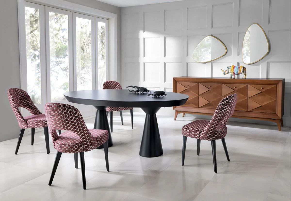 Luxury Art Deco dining table matt black 200-250 x 120 x H. 78 cm - Extendable solid wood kitchen table with oval table top - Dining room furniture - Art Deco furniture - Luxury furniture