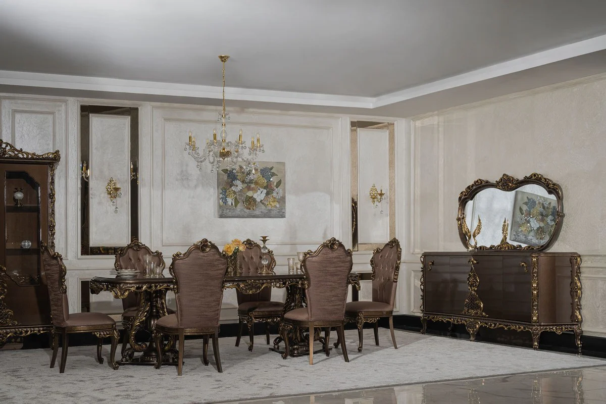 Luxury Baroque Dining Room Chair Gray / Brown / Gold - Magnificent Baroque Style Kitchen Chair - Luxury Dining Room Furniture in Baroque Style - Baroque Furniture - Noble & Magnificent