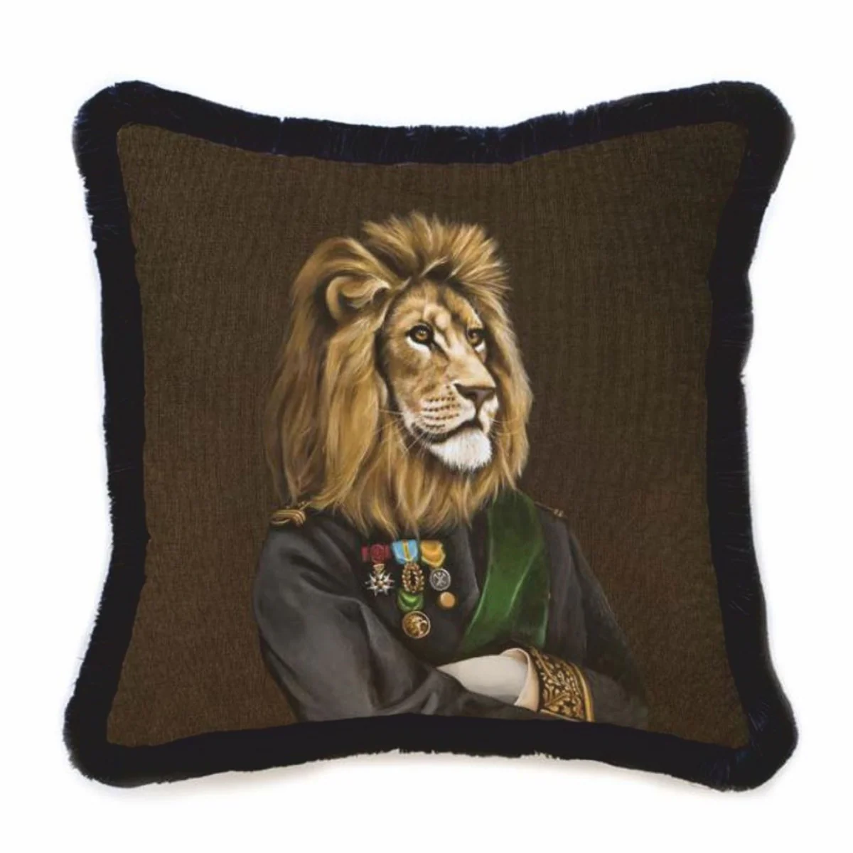 Luxury decorative velvet cushion officer lion brown / black 45 x 45 cm