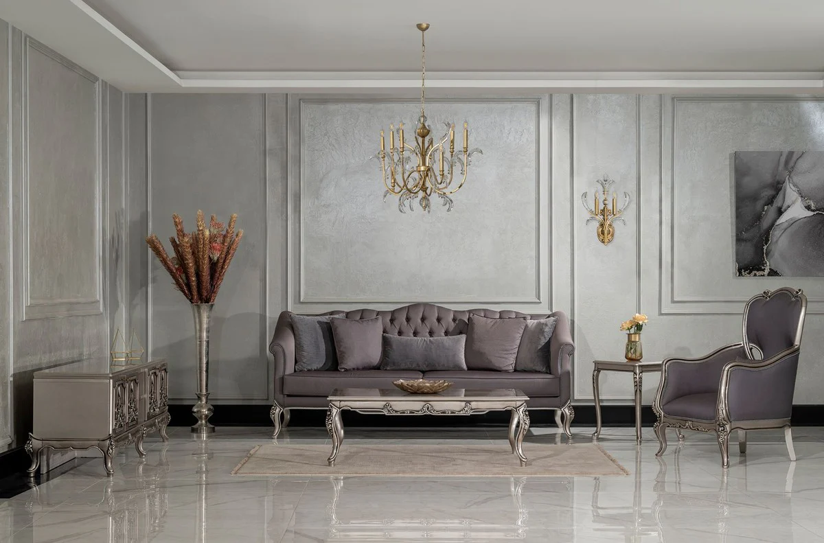 Luxury Baroque side table silver - Square solid wood table in Baroque style - Luxury living room furniture in Baroque style - Baroque furniture - Noble & magnificent