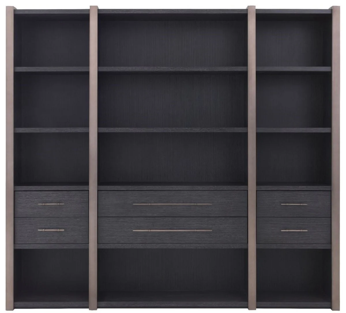 Luxury shelf cabinet with 6 drawers anthracite gray / bronze color 253 x 47 x H. 229 cm - bookcase - living room cabinet - office cabinet - luxury cabinet