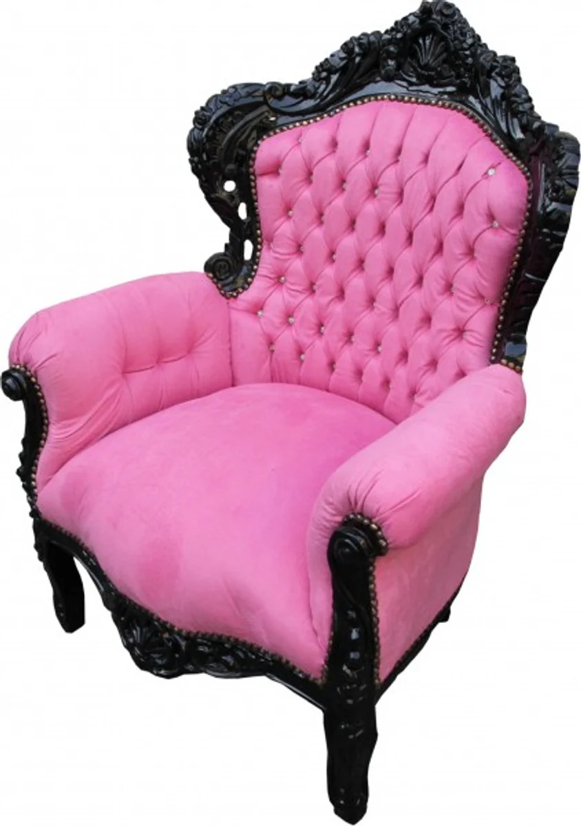 Barock Sessel King Rosa/Schwarz mit Bling Bling Glitzersteinen - Limited Edition