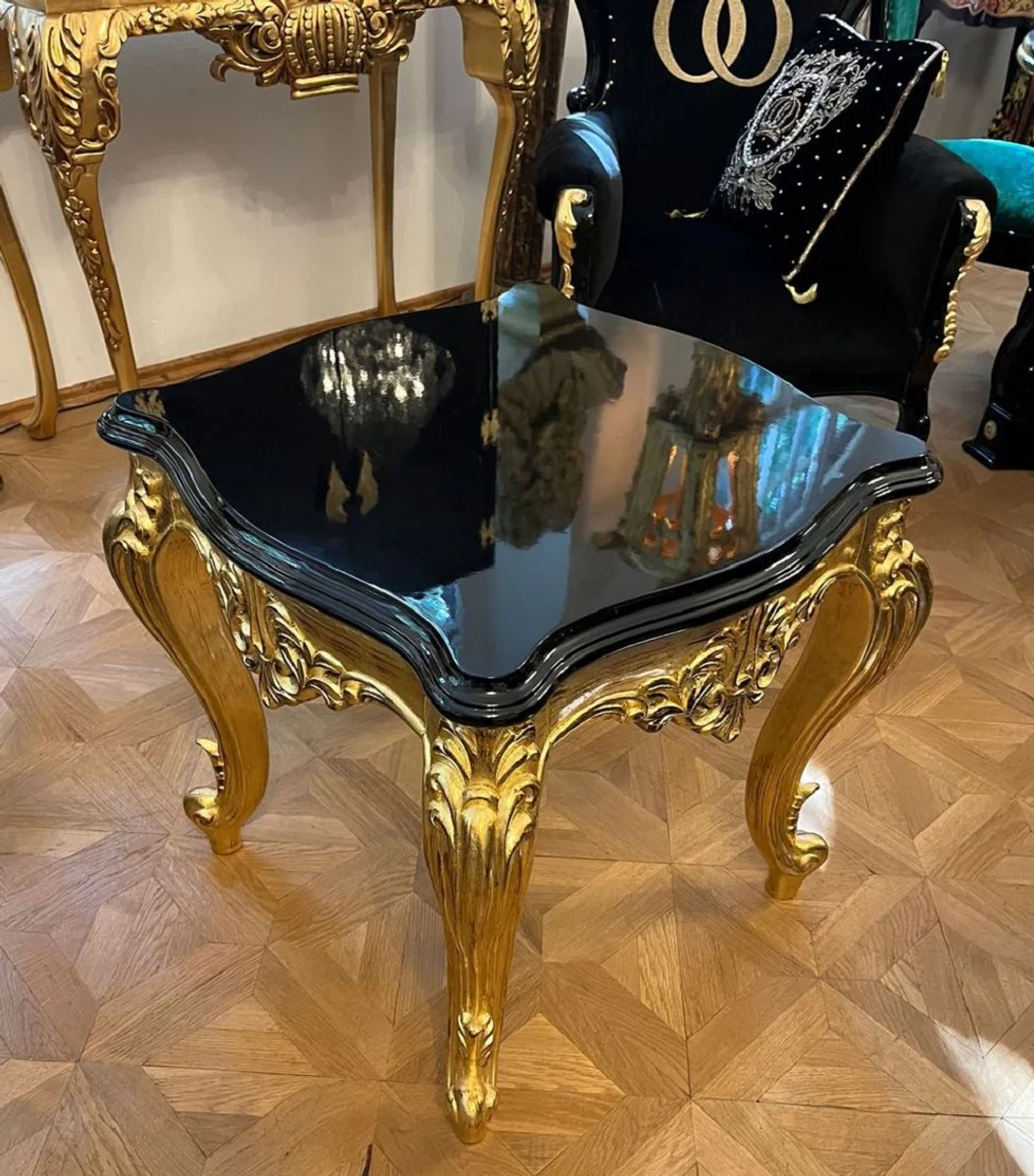 Luxury baroque solid wood side table black / gold - magnificent luxury table in baroque style - luxury baroque living room furniture