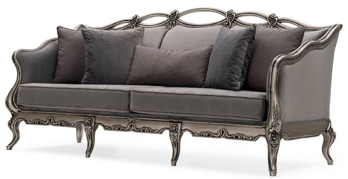 Luxury Baroque Living Room Set Gray / Silver - 2 Baroque Sofas & 2 Baroque Armchairs & 1 Baroque Coffee Table - Handcrafted Living Room Furniture in Baroque Style - Noble & Magnificent