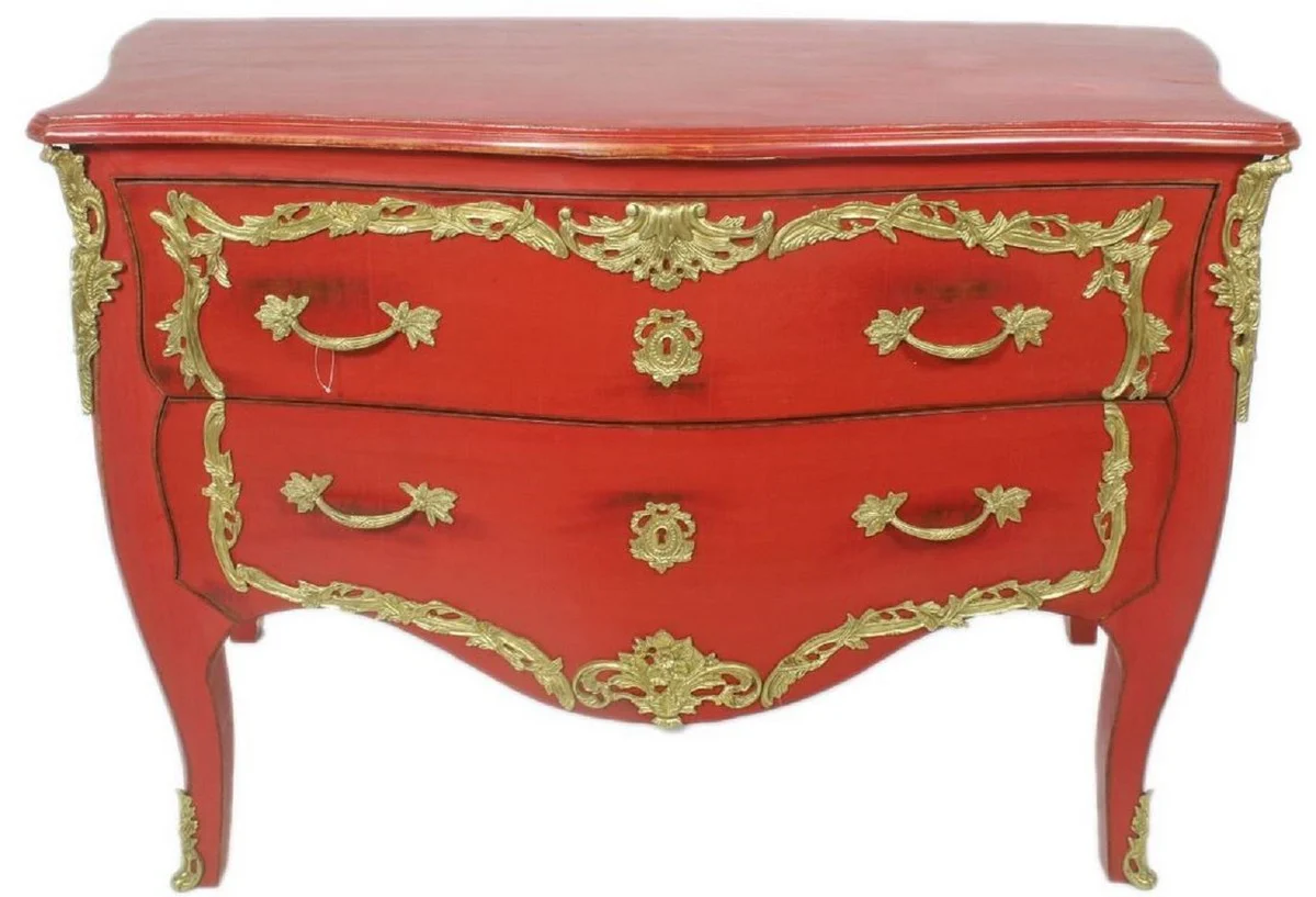 Baroque chest of drawers antique red / gold 130 x 65 x H. 90 cm - Handcrafted solid wood antique style chest of drawers with 2 drawers - Baroque furniture