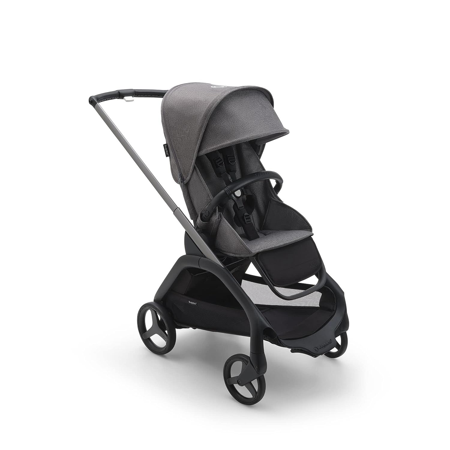 Bugaboo Dragonfly City Stroller, Leichter Kompakt-Baby-Roller mit einer Hand leicht faltbar in jeder Position, Vollfederung, XL Untersitzkorb, Graphite Chassis und Grau Melange Sun Canopy