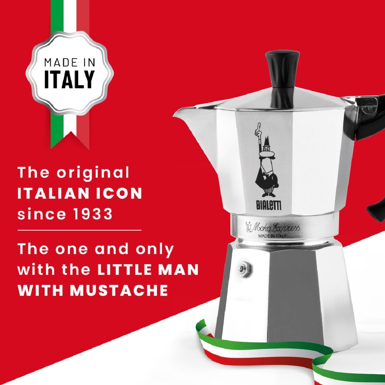 Bialetti - Moka Espress: Iconicuter Espresso Maker, Makes Real Italian Coffee, Moka Pot 6 Cups (6 Oz), Aluminium, Silber