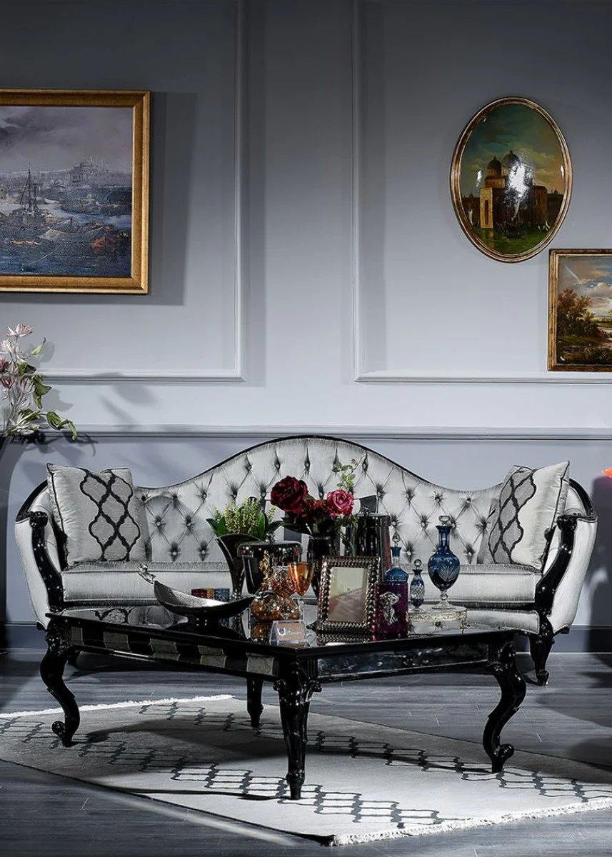 Luxury baroque sofa silver / black 250 x 92 x H. 103 cm - magnificent living room sofa in baroque style