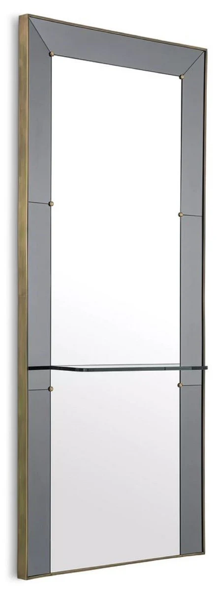 Luxury wall mirror gray / antique brass 100 x H. 217 cm - Rectangular wardrobe mirror with glass shelf - Bathroom mirror - Wardrobe furniture - Bathroom furniture - Luxury furniture