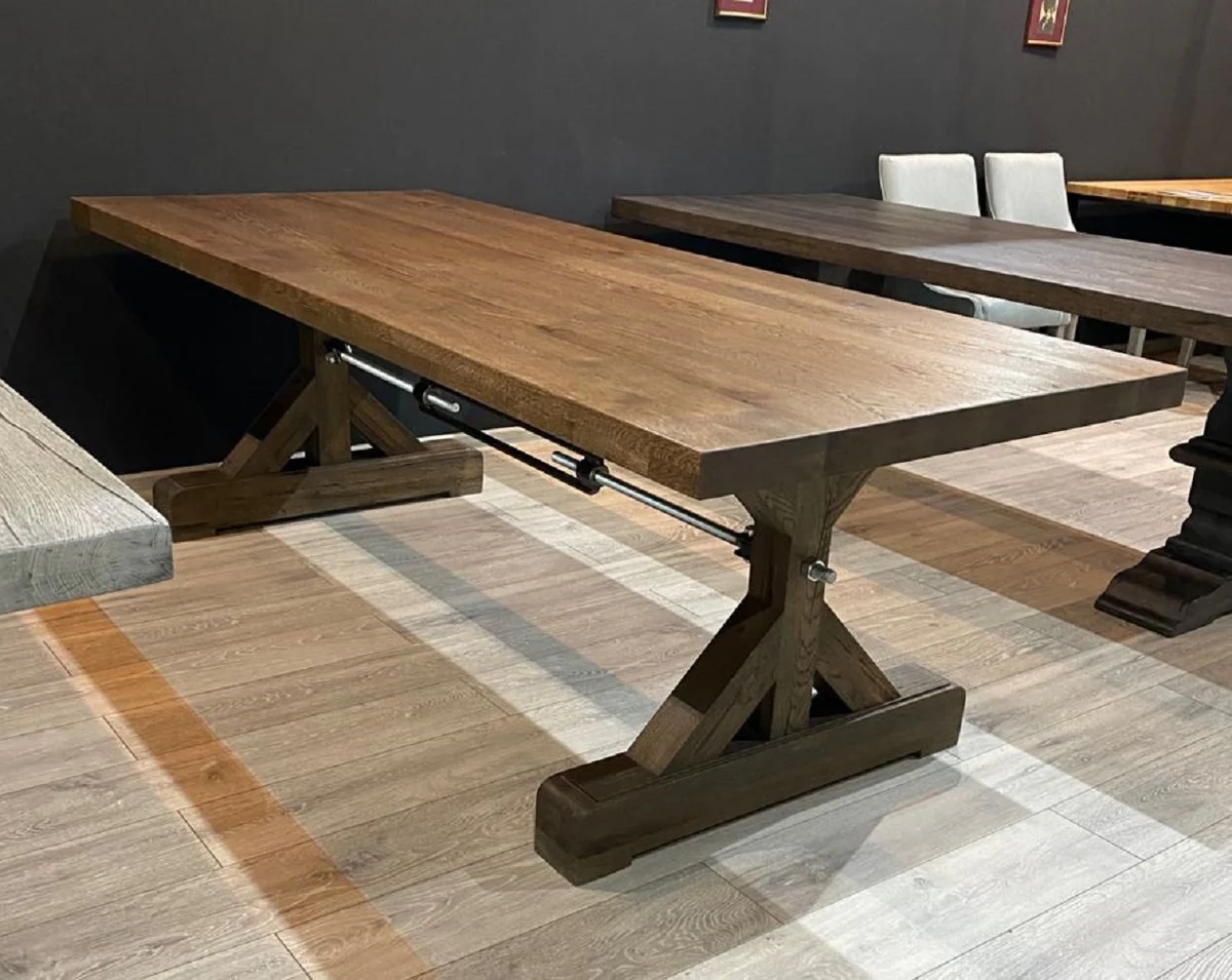 Country house style dining table brown 240 x 100 x H. 77 cm - Rustic solid wood kitchen table - Rustic solid wood dining room furniture - Country house style dining room furniture