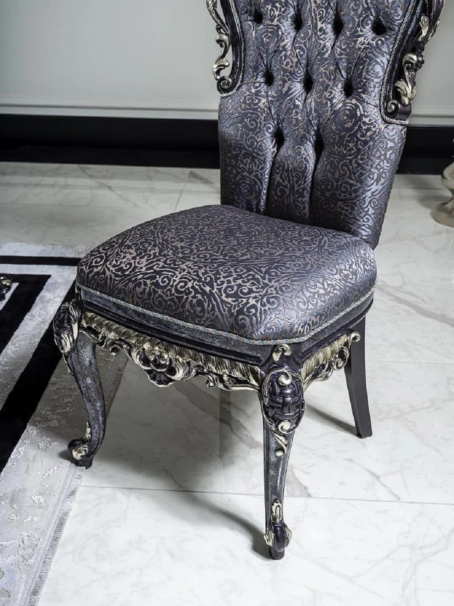 Luxury Baroque Dining Room Chair Set Blue / Gold - Handmade Kitchen Chairs Set of 6 - Baroque Dining Room Furniture - Noble & Magnificent