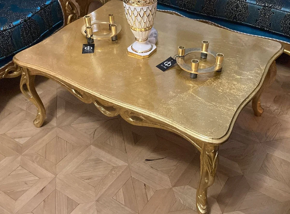 Luxury Baroque Coffee Table Antique Gold - Rectangular Solid Wood Living Room Table in Baroque Style - Baroque Furniture - Luxury Furniture in Baroque Style - Baroque Furnishings - Noble & Magnificent