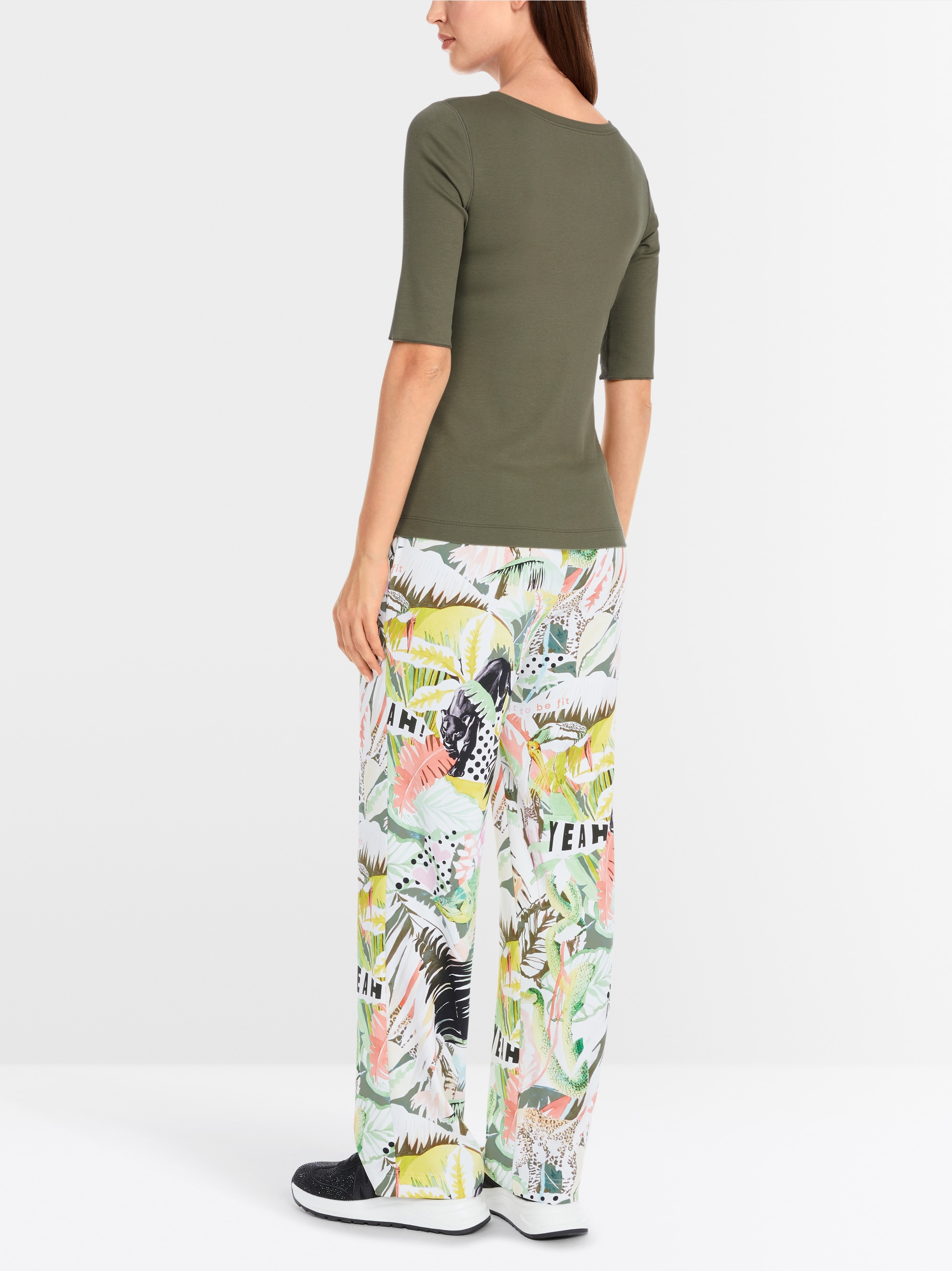 Marc-Cain Solid T-Shirt aus dehnbarem Baumwollripp