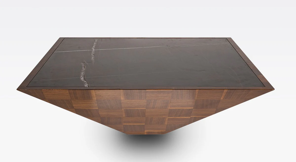 Luxury coffee table brown / black 100 x 100 x H. 35 cm - Modern square solid wood living room table with marble top - Living room furniture