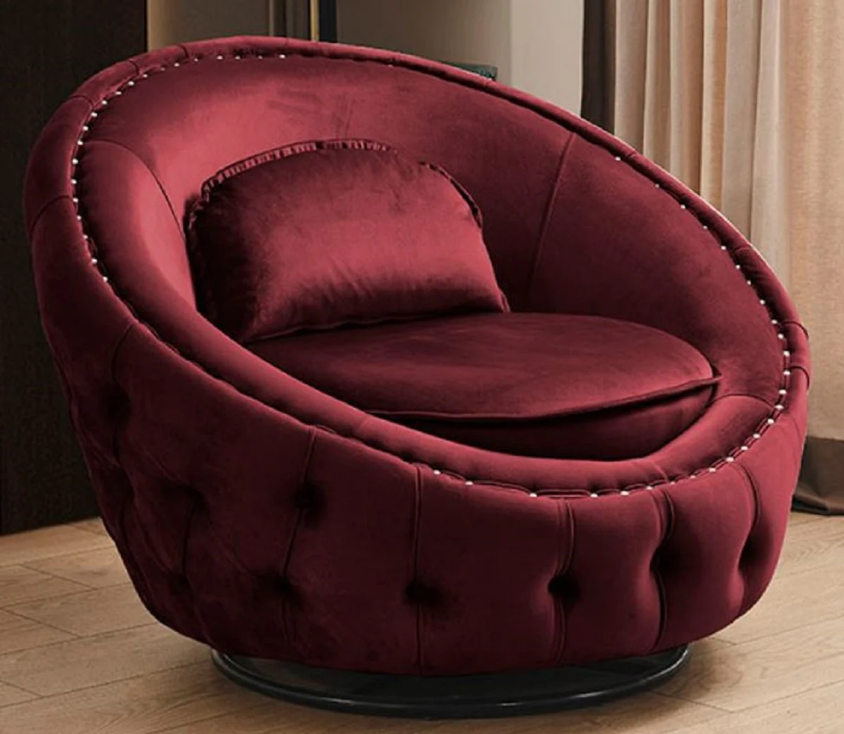 Luxury Chesterfield swivel armchair Bordeaux red Ø 90 cm - Modern Chesterfield living room armchair - Luxury Chesterfield living room furniture