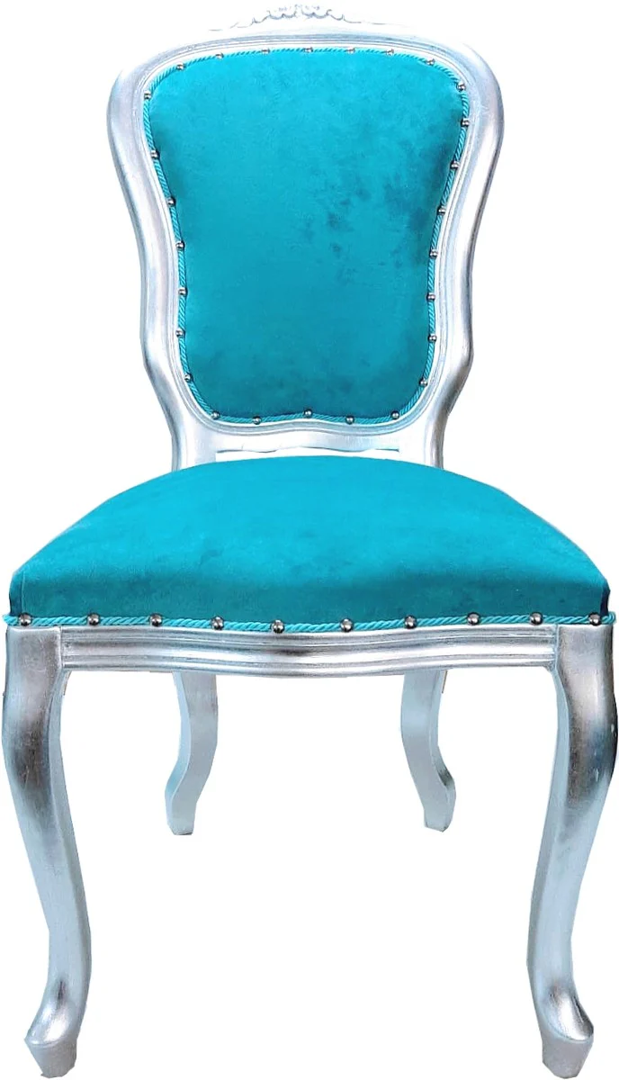 Baroque luxury dining room chair Louis turquoise / silver - Baroque furniture