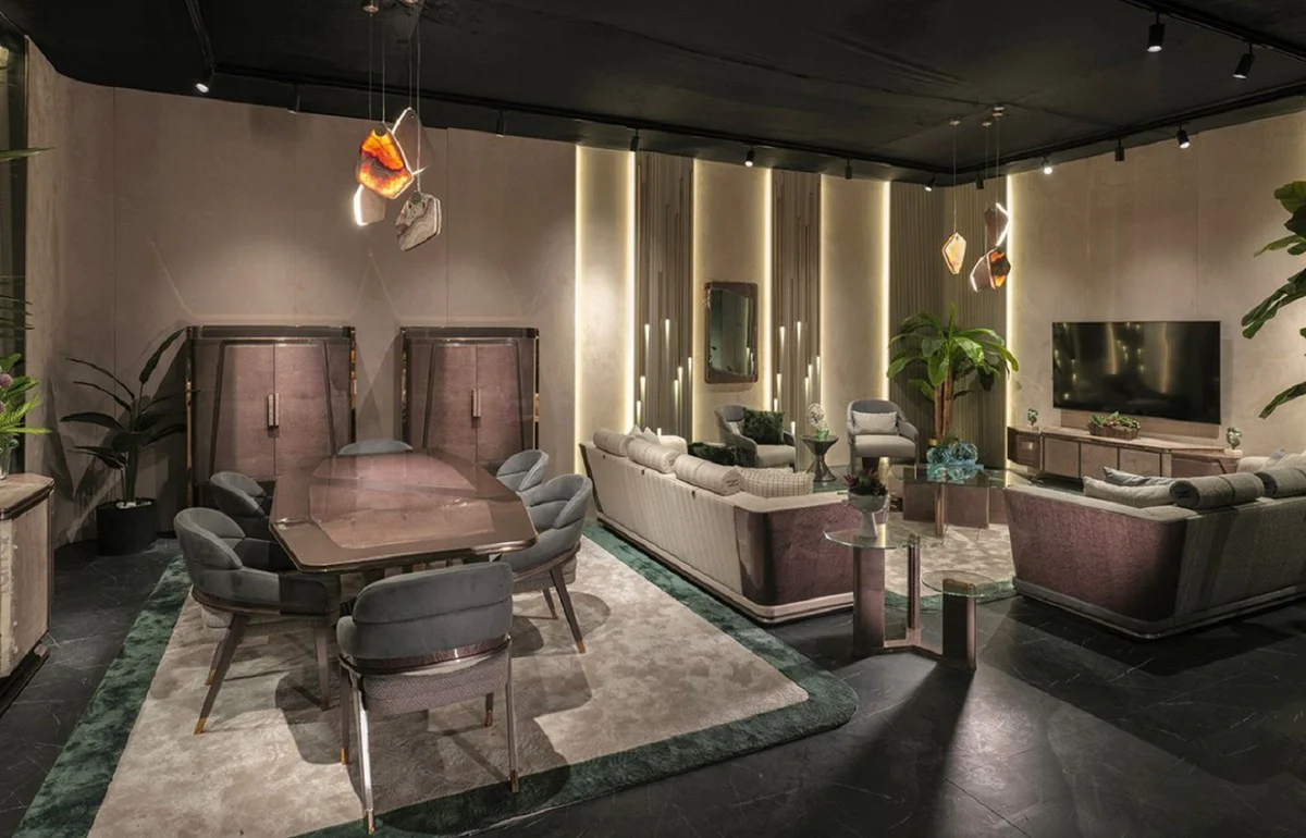 Luxury bar cabinet gray / gold 120 x 45.5 x H. 165.5 cm - solid wood wine cabinet with 2 doors - bar furniture - hotel furniture - luxury furniture