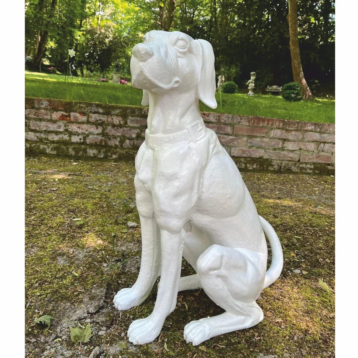 Deko Bronze Skulptur Hund Weiß H. 70 cm - Garten Deko