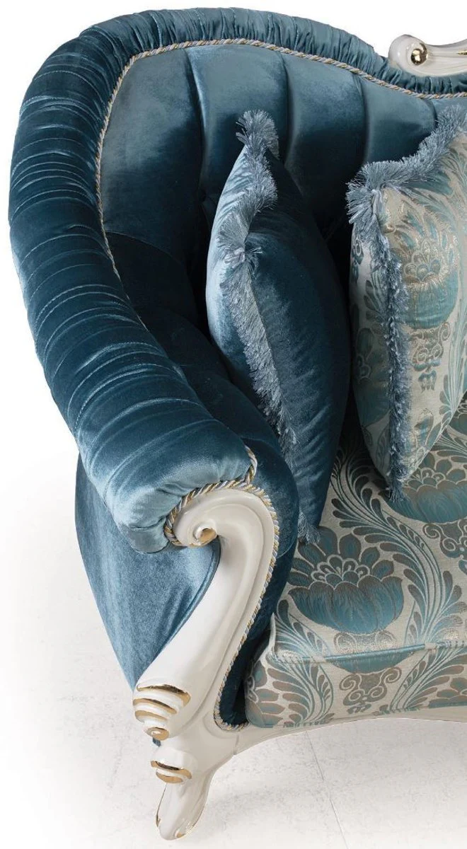 Luxury baroque living room set blue / white / gold - 2 sofas & 2 armchairs & 1 coffee table - magnificent living room furniture in baroque style