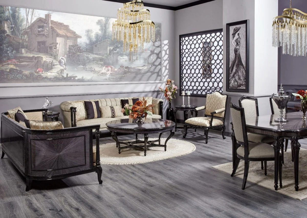 Luxury Baroque Sofa Gold / Black - Magnificent Living Room Sofa - Baroque Style Living Room Furniture - Luxury Furniture in Baroque Style - Baroque Furnishings - Noble & Magnificent