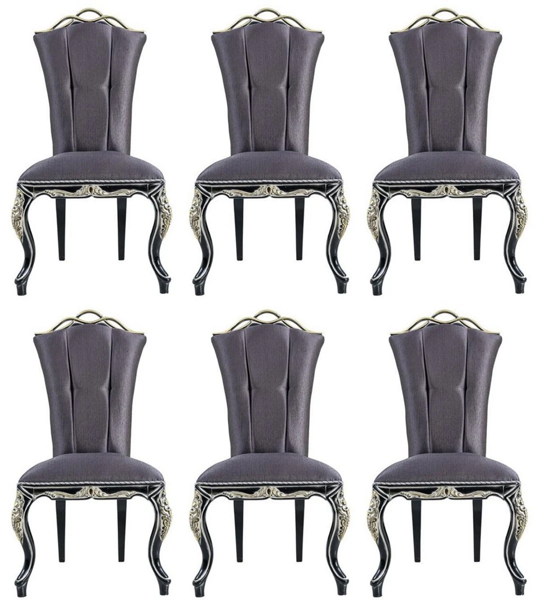 Luxury Baroque Dining Room Chair Set Purple / Black / Gold - Handmade Kitchen Chairs Set of 6 - Baroque Dining Room Furniture - Noble & Magnificent