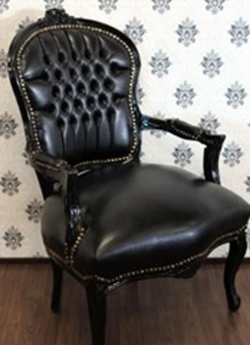 Baroque Salon Chair Black / Black Leather Look