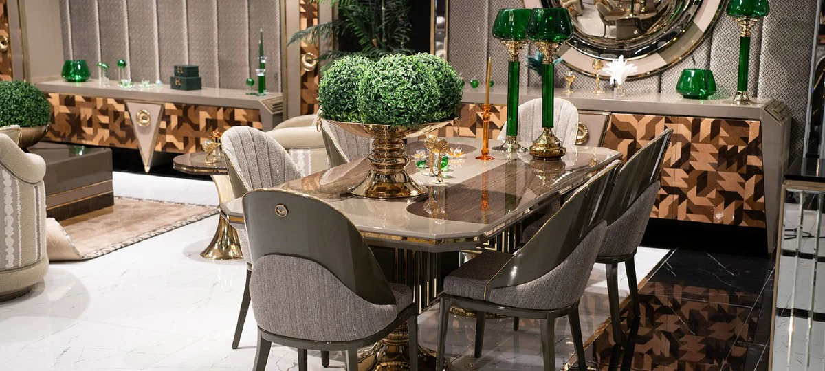 Luxury Dining Room Chair Set of 6 Gray / Gold - Luxury Kitchen Chairs - Dining Room Furniture - Restaurant Furniture - Luxury Furniture