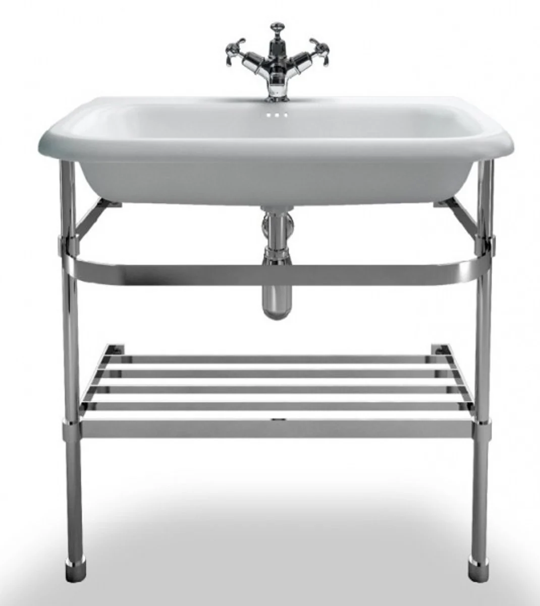 Art Nouveau standing washbasin natural stone white / stainless steel W 75cm - Art Deco washbasin baroque antique style