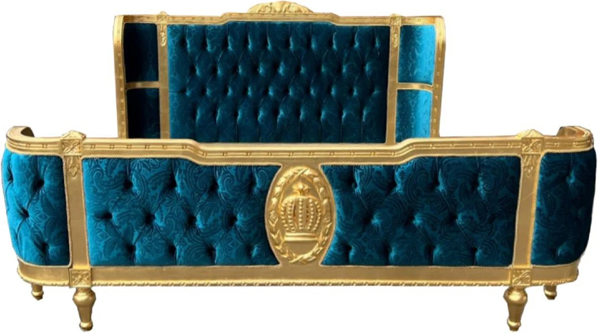 Pompöös by Luxury Baroque Double Bed Turquoise Pattern / Gold - Pompöös Baroque Bed designed by Harald Glööckler - Bedroom Furniture in Baroque Style - Baroque Furniture - Noble & Magnificent