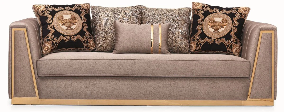 Luxury living room sofa with decorative pillows gray / gold 240 x 92 x H. 78 cm - Luxury living room furniture