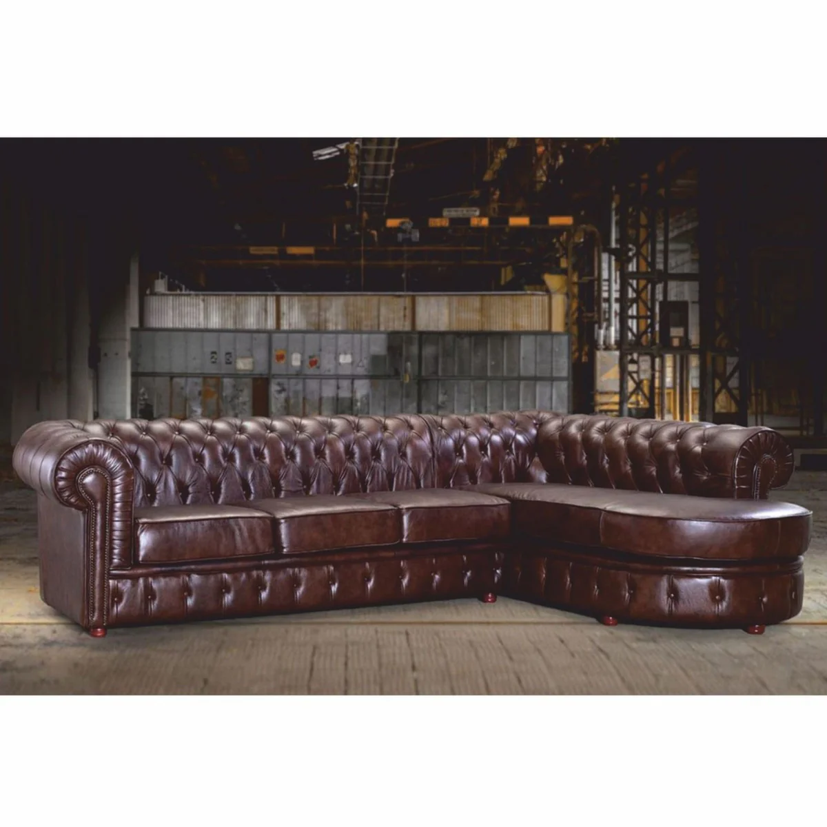 Luxury Chesterfield Leather Corner Sofa Dark Brown 293 cm - Chesterfield Furniture