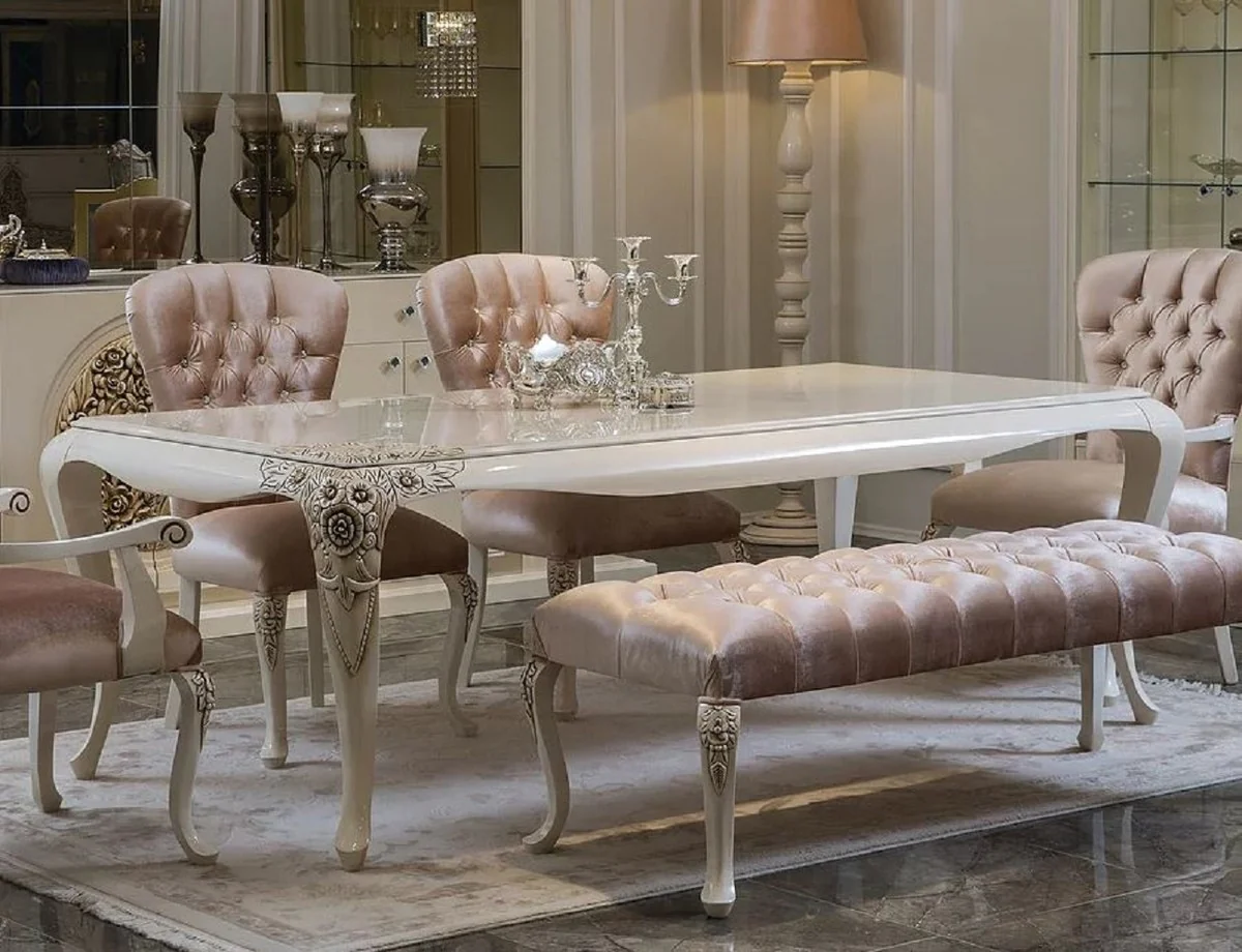 Luxury baroque dining table white / beige - noble solid wood dining room table - magnificent baroque dining room furniture