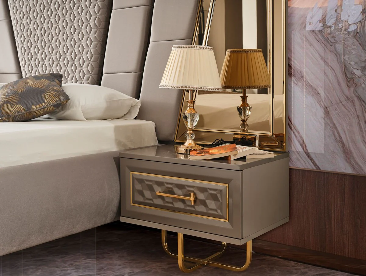 Luxury Art Deco Bedroom Set Gray / Gold - 1 Double Bed with Headboard & 2 Nightstands - Art Deco Bedroom Furniture - Luxury Bedroom Furniture - Luxury Furnishings