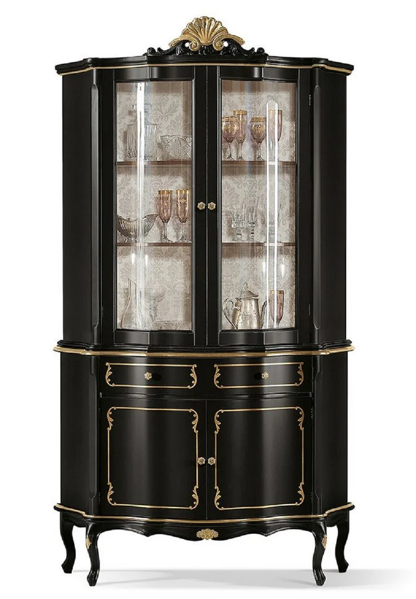 Luxury Baroque display cabinet black / gold - Magnificent Baroque display cabinet with 4 doors and drawer - Baroque furniture - Luxury quality - Made in Italy