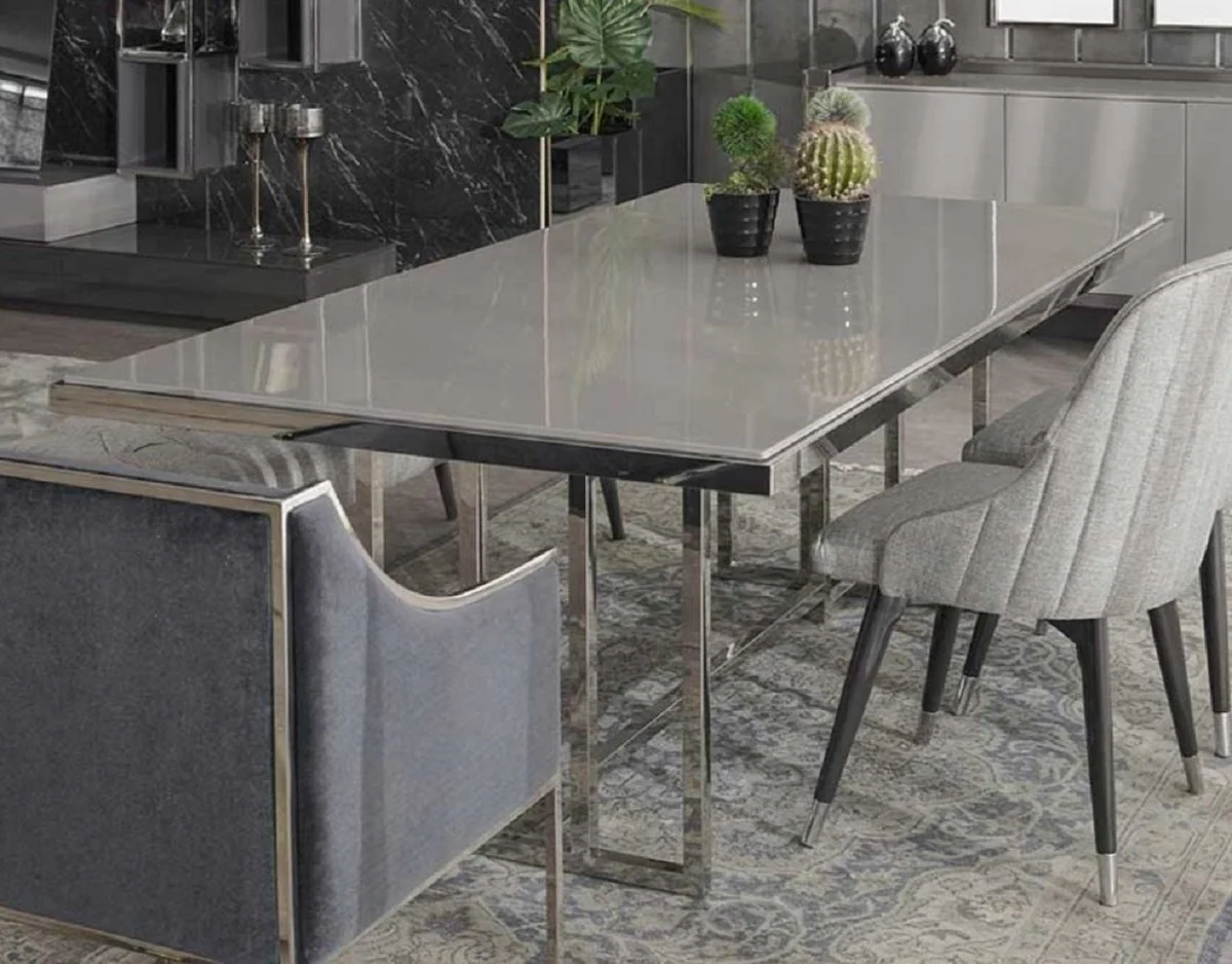 Luxury dining table gray / silver 210 x 105 x H. 75 cm - Rectangular kitchen table - Dining room furniture - Kitchen furniture - Luxury furniture - Luxury furnishings