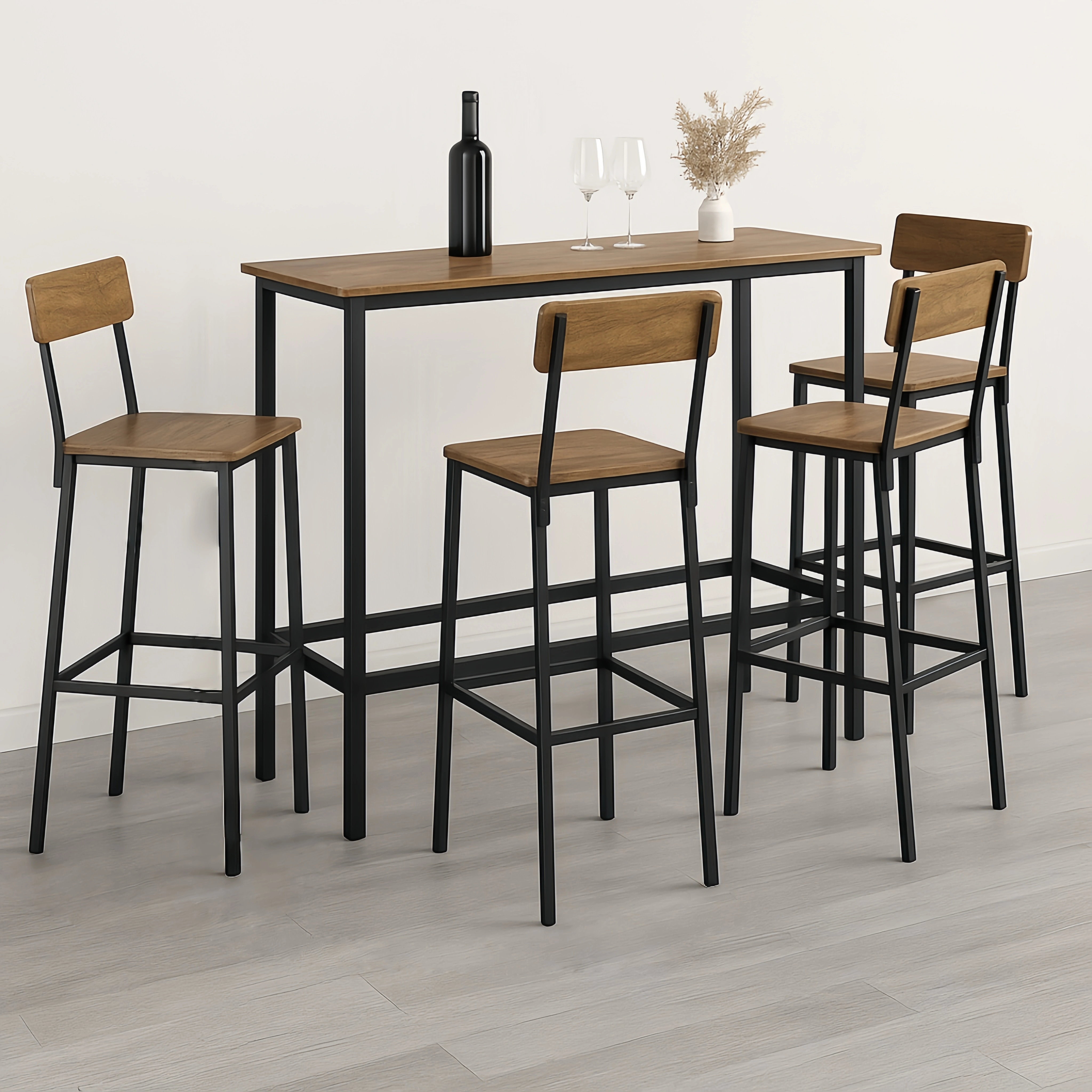 Barset, Tisch und Hocker, braun/schwarz, Holz/Metall, für den Innenbereich