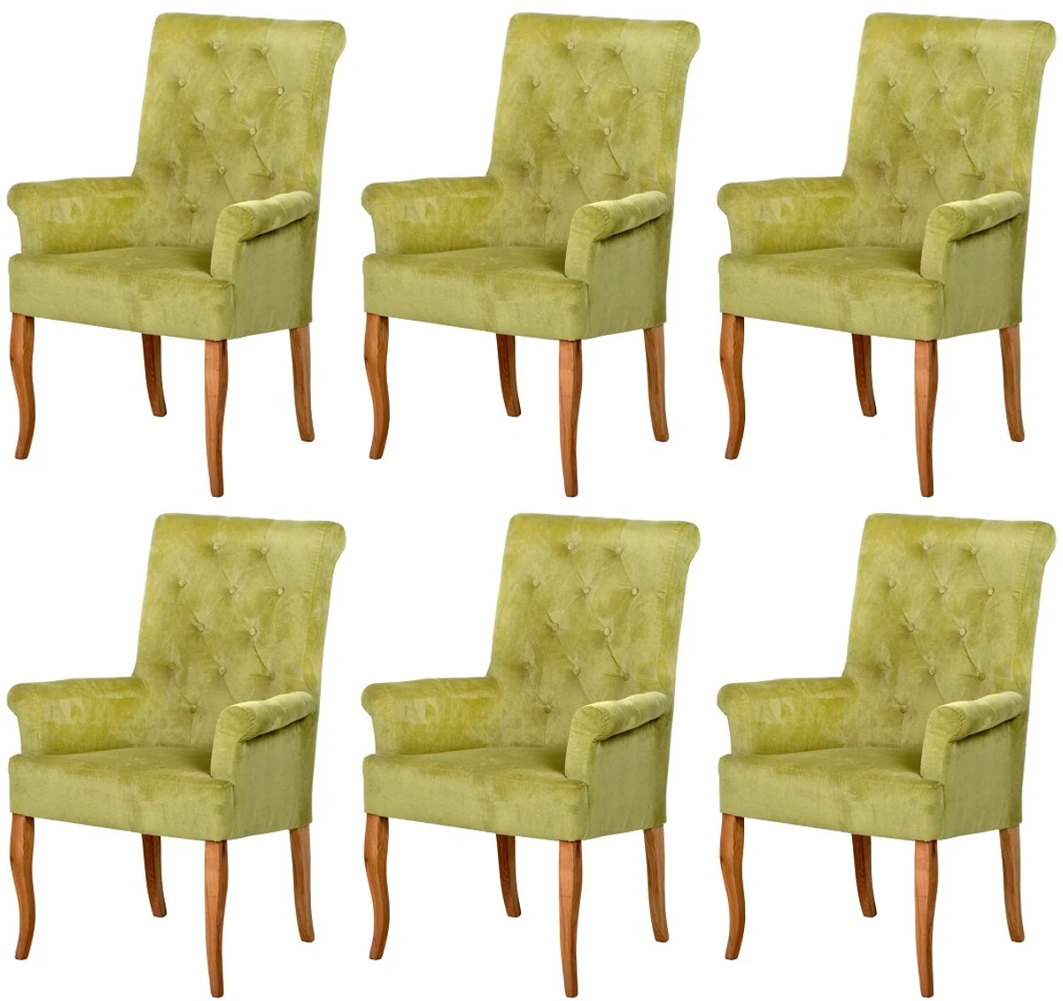 Chesterfield Neo Baroque Dining Room Chair Set of 6 Green / Natural Colors - Kitchen Chairs with Armrests - Dining Room Furniture - Chesterfield Furniture - Neo Baroque Furniture