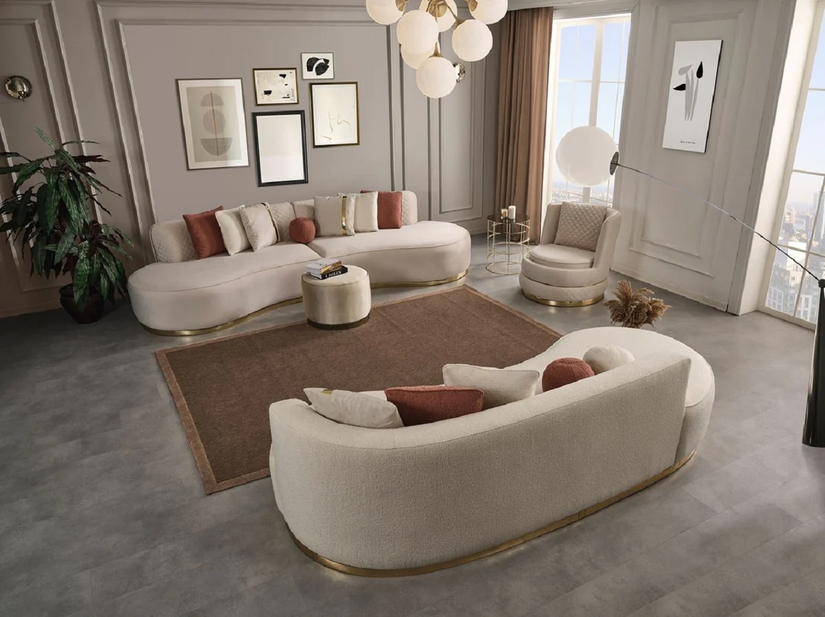 Luxury sofa cream / gold 270 x 120 x H. 76 cm - Curved living room sofa - Hotel sofa - Living room furniture - Hotel furniture - Luxury furniture - Luxury furnishings - Living room furnishings