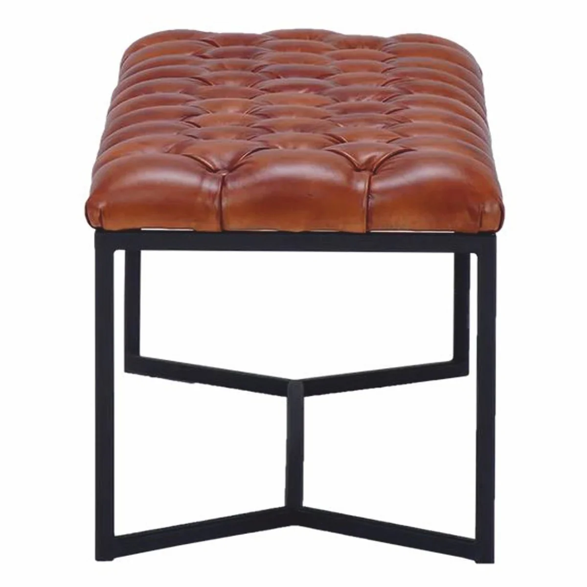 Luxury Chesterfield genuine leather bench brown / black 180 cm - genuine leather furniture